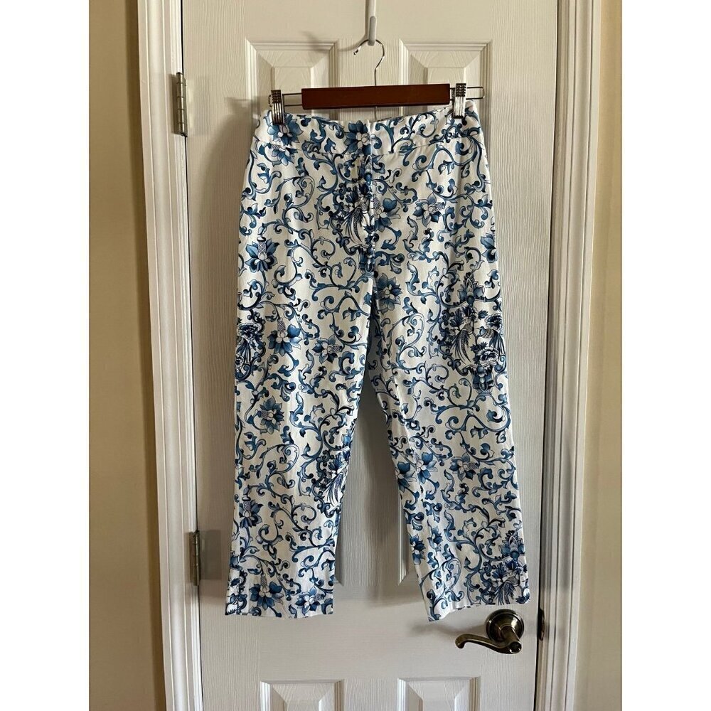 Oscar By Oscar De La Renta Blue & White Capris Pants